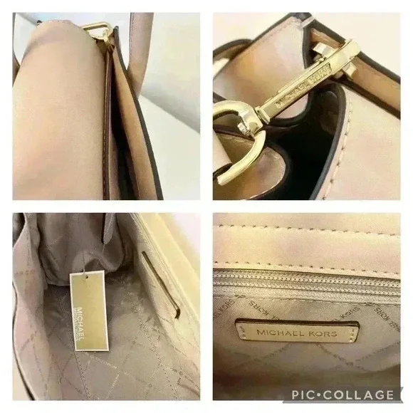 Michael Kors Purse Carmen Medium Flap Satchel shoulder bag buff
